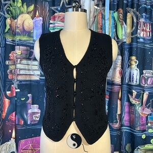 Retro Vintage 80s 90s GothWhimsy Orvis Black Embellished and Hand Beaded Vest